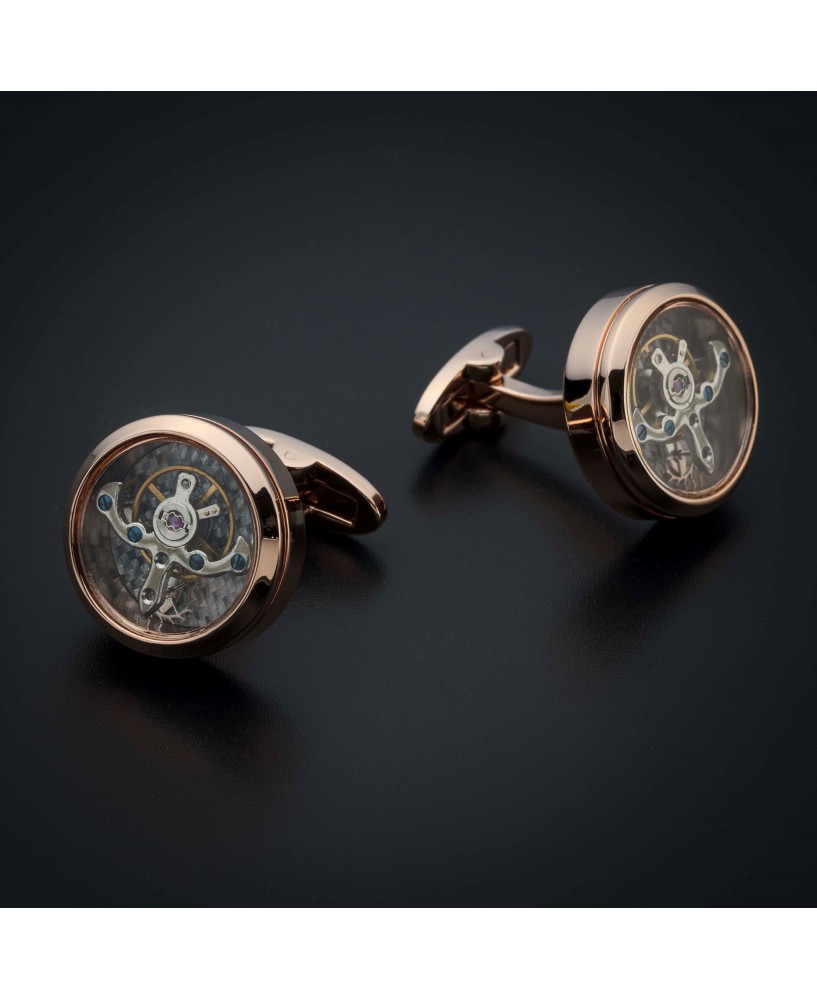 Boutons de manchettes "tourbillon" -  acier inoxydable & laiton plaqué rhodium - couleur or