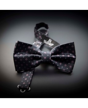 Noeud papillon homme pure soie - gris foncé (anthracite) à motifs rose et argenté