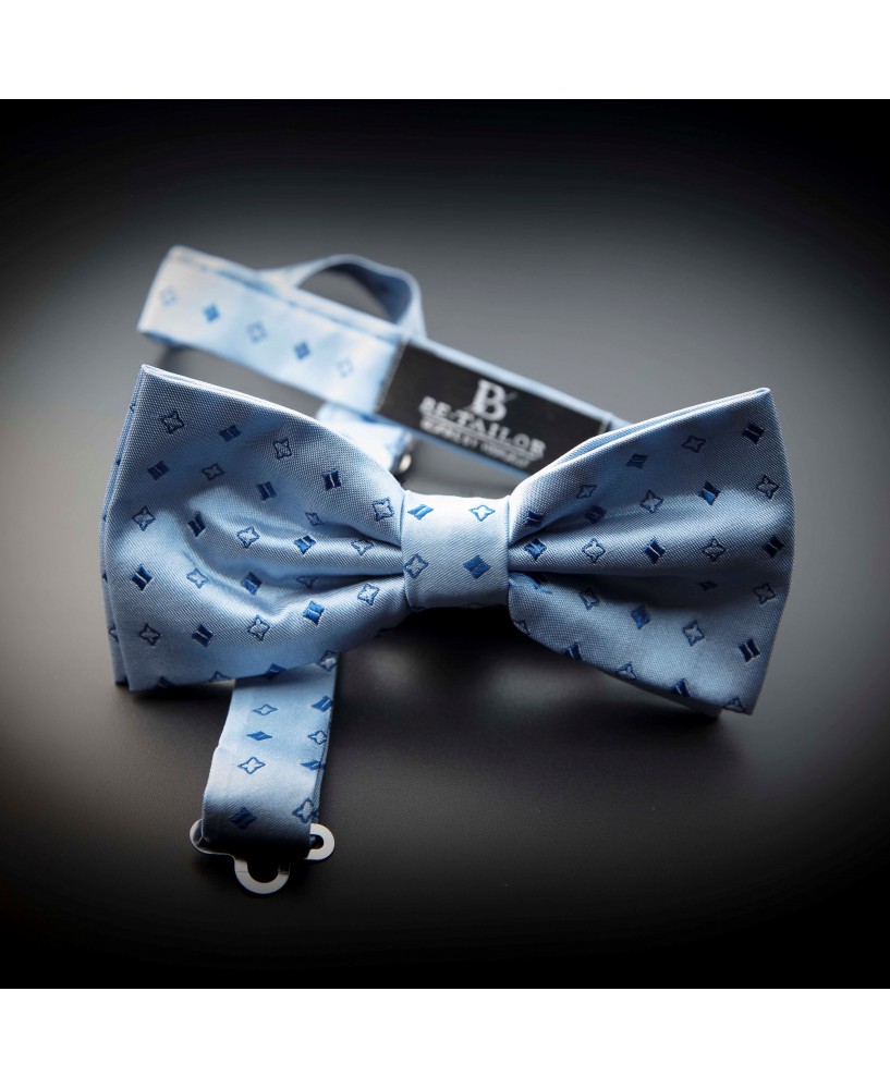 Noeud papillon homme pure soie - bleu clair à motifs bleu foncé