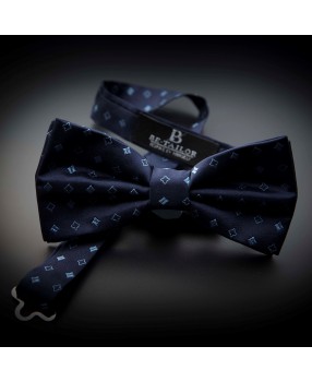 Noeud papillon homme pure soie - bleu foncé à motifs bleu clair