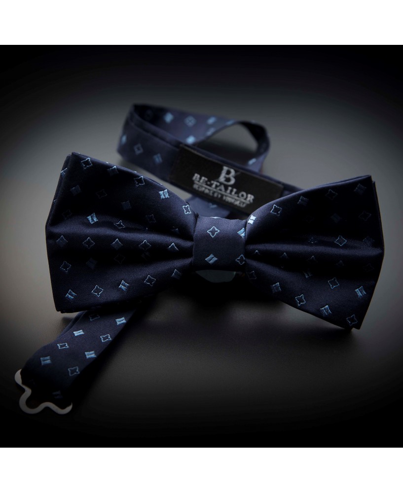 Noeud papillon homme pure soie - bleu foncé à motifs bleu clair