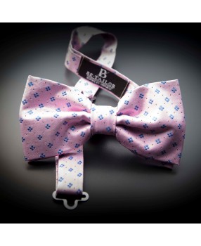 Noeud papillon homme pure soie - rose à motifs bleu