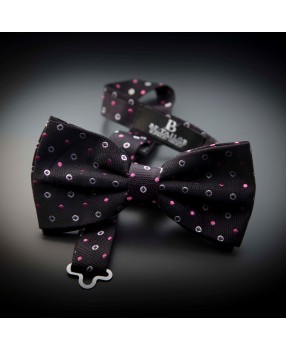 Noeud papillon homme pure soie - aubergine à motifs rose et argenté