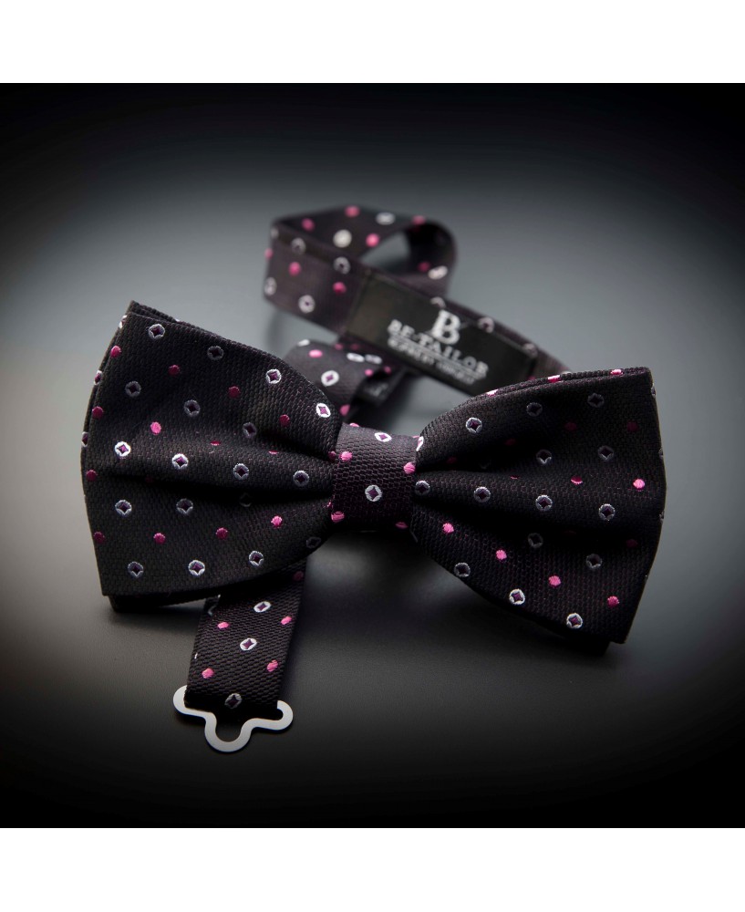 Noeud papillon homme pure soie - aubergine à motifs rose et argenté