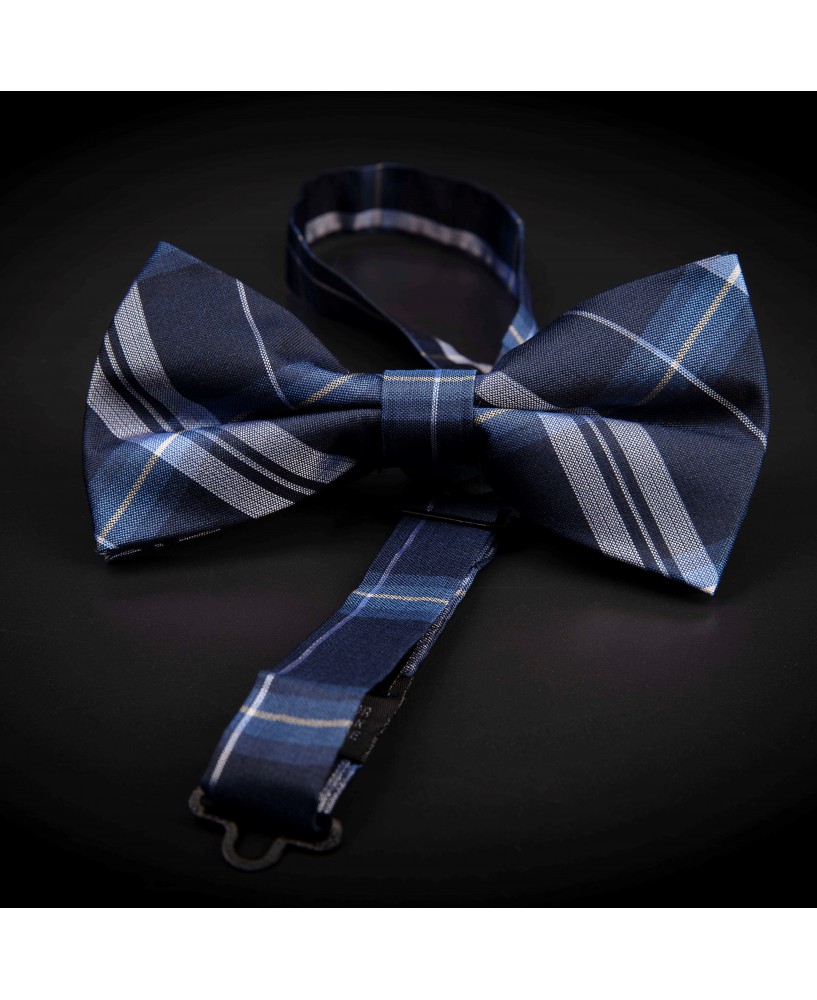 Noeud papillon homme pure soie - bleu à carreaux