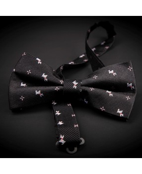 Noeud papillon homme pure soie - noir à motifs petits chiens