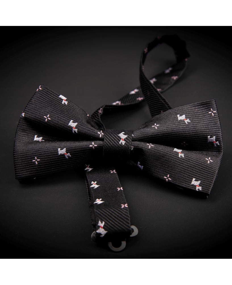 Noeud papillon homme pure soie - noir à motifs petits chiens