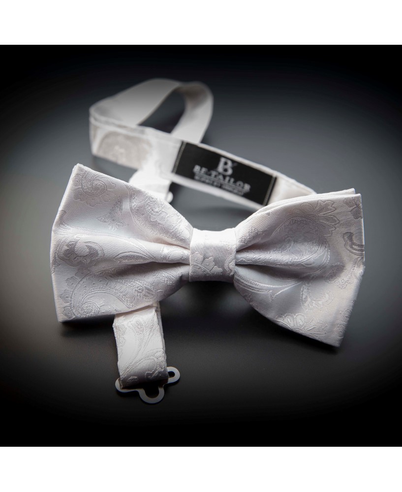 Noeud papillon homme mariage pure soie - blanc à motifs blanc