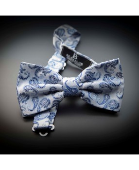 Noeud papillon homme mariage pure soie - gris argenté à motifs bleu