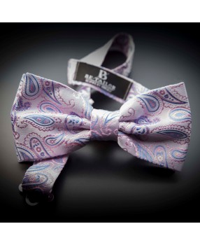 Noeud papillon homme mariage pure soie - rose à motifs Paisley bleu clair