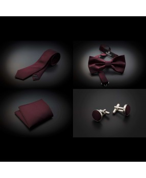 Set cravate, noeud papillon, pochette & boutons de manchettes - couleur unie bordeau