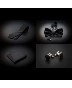Set cravate, noeud papillon, pochette & boutons de manchettes - couleur unie gris foncé (anthracite)
