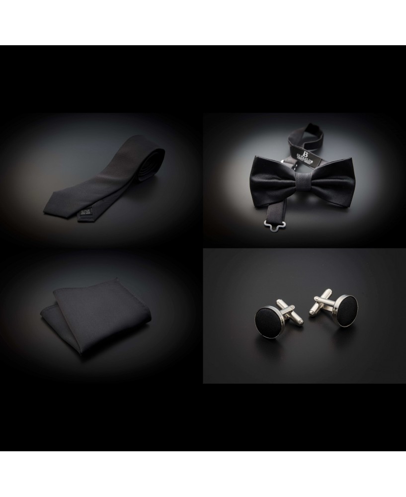 Set cravate, noeud papillon, pochette & boutons de manchettes - couleur unie gris foncé (anthracite)