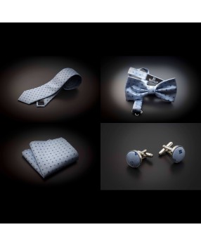 Set cravate, noeud papillon, pochette & boutons de manchettes - bleu clair à motifs bleu foncé