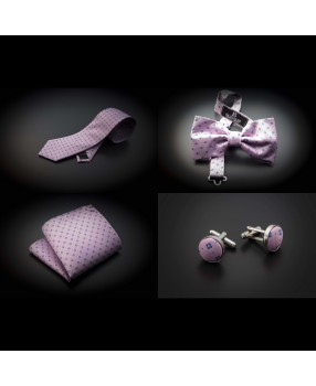 Set cravate, noeud papillon, pochette & boutons de manchettes - rose à motifs bleu