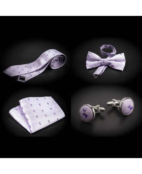 Set cravate, noeud papillon, pochette & boutons de manchettes - mauve à motifs petits chiens