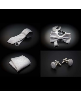 Set mariage cravate, noeud papillon, pochette & boutons de manchettes - blanc à motifs Paisley blancs
