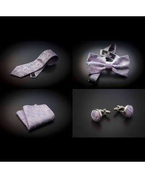 Set mariage cravate, noeud papillon, pochette & boutons de manchettes - rose à motifs Paisley bleu