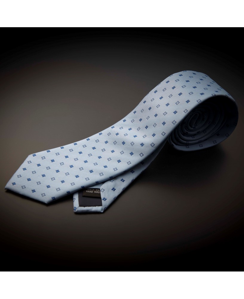 Cravate homme pure soie - bleu clair à motifs bleu foncé