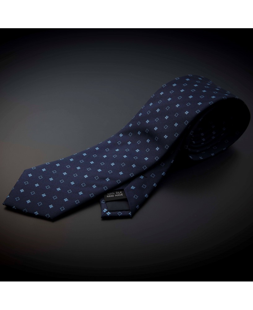 Cravate homme pure soie - bleu foncé à motifs bleu clairs
