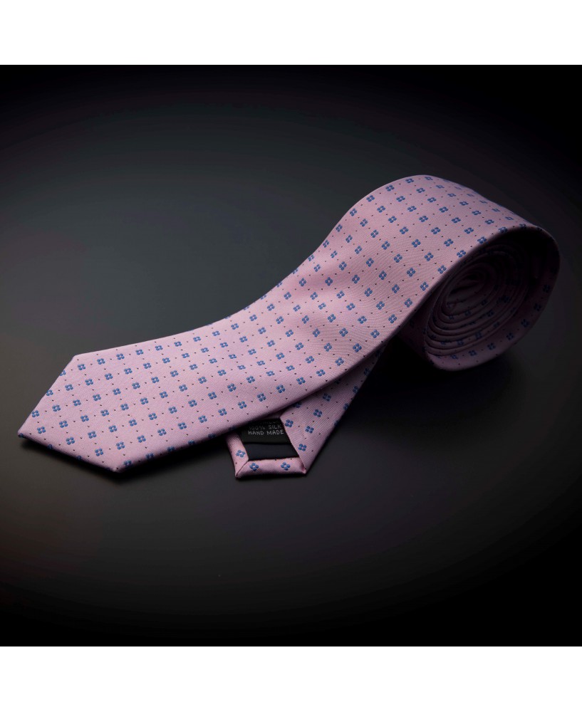 Cravate homme pure soie - rose à motifs bleu