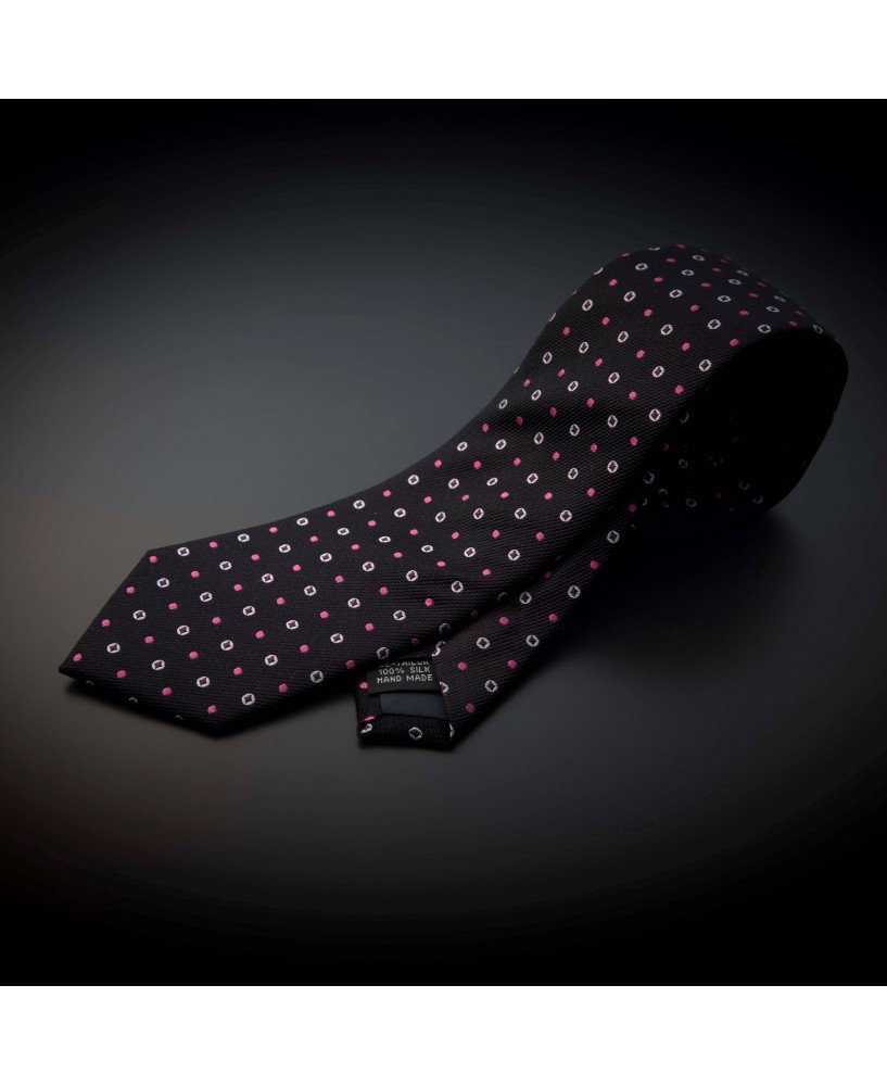 Cravate homme pure soie - aubergine à motifs rose & argenté