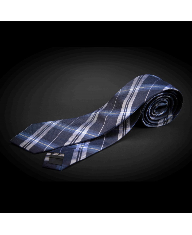 Cravate homme pure soie - bleu à carreaux