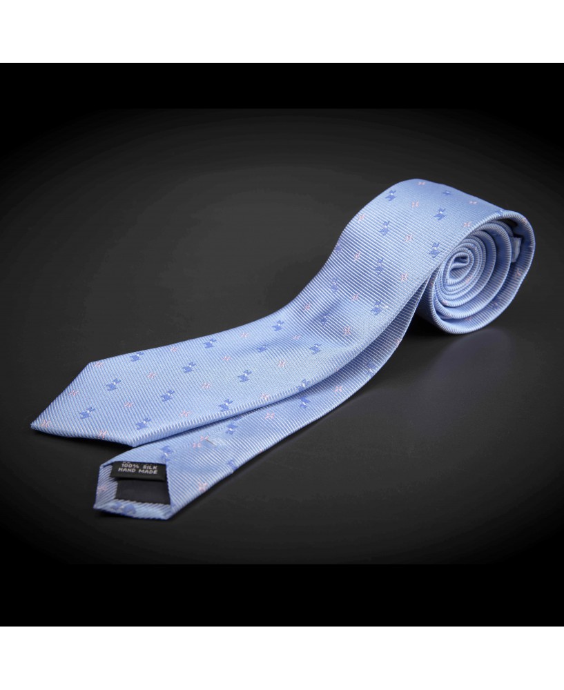 Cravate homme pure soie - bleu clair à motifs petits chiens