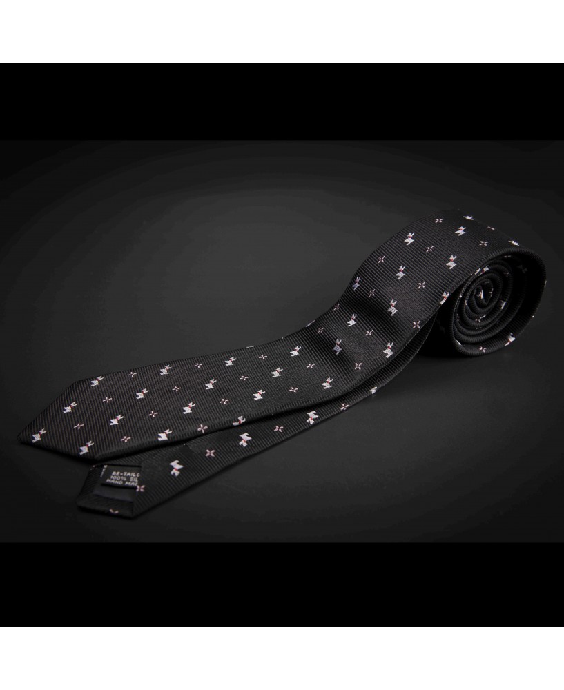 Cravate homme pure soie - noir à motifs petits chiens
