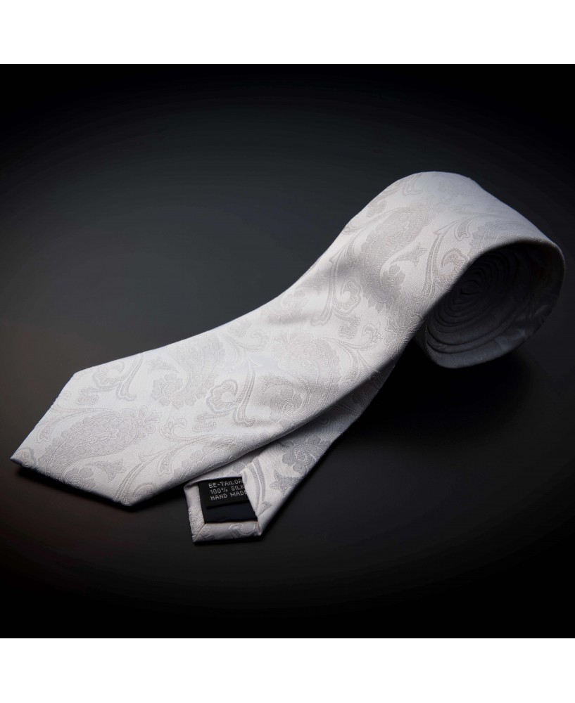 Cravate homme mariage pure soie - blanc à motifs blanc