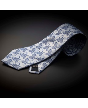 Cravate homme mariage pure soie - gris argenté à motifs bleu