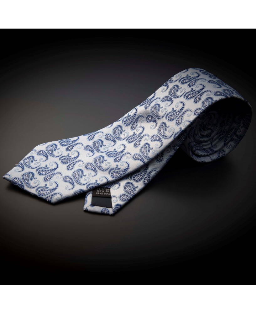 Cravate homme mariage pure soie - gris argenté à motifs bleu