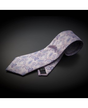 Cravate homme mariage pure soie - rose à motifs Paisley bleu clair