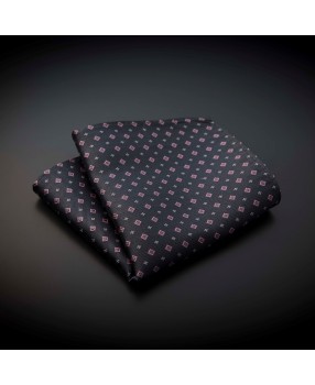 Pochette pure soie - gris foncé (anthracite) à motifs rose et argenté