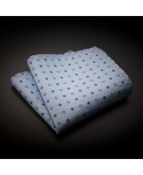 Pochette pure soie - bleu clair à motifs bleu foncé