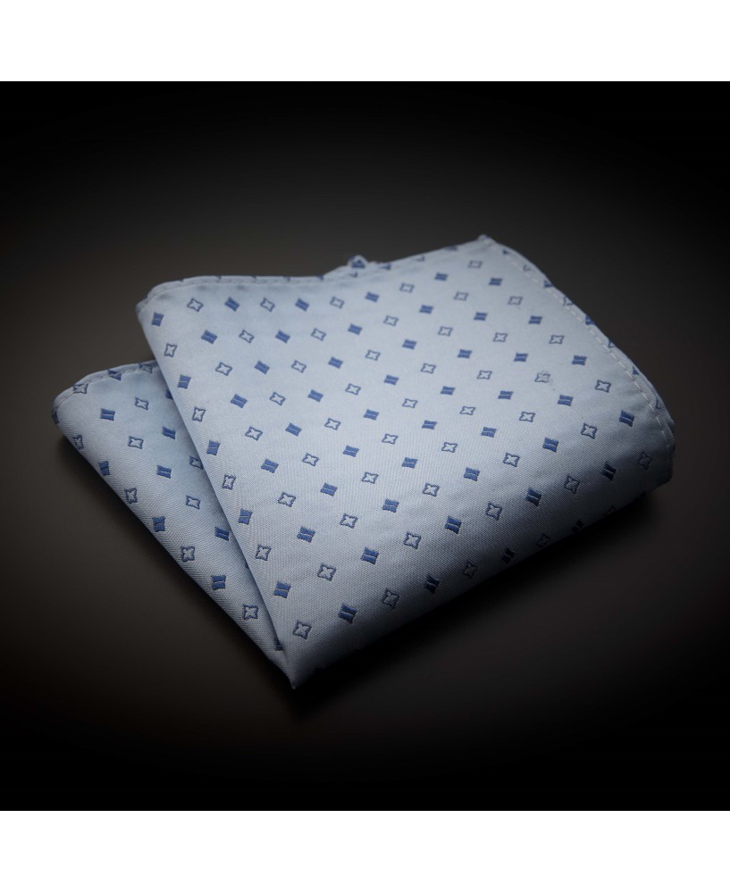 Pochette pure soie - bleu clair à motifs bleu foncé