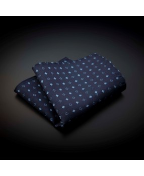 Pochette pure soie - bleu foncé à motifs bleu clairs