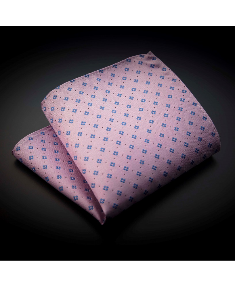 Pochette pure soie - rose à motifs bleu