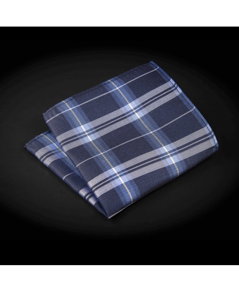 Pochette pure soie - bleu à carreaux