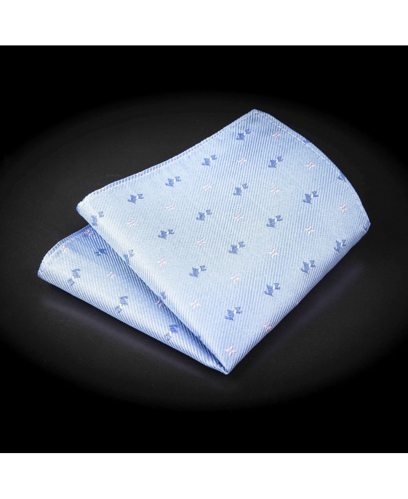 Pochette pure soie - bleu clair à motifs petits chiens