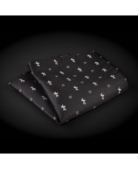Pochette pure soie - noir à motifs petits chiens
