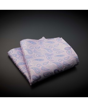 Pochette mariage pure soie - rose à motifs Paisley bleu clair