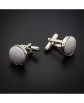Boutons de manchettes acier & soie - couleur tissu uni blanc