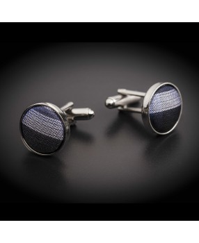 Boutons de manchettes acier & soie - tissu couleur bleu à carreaux