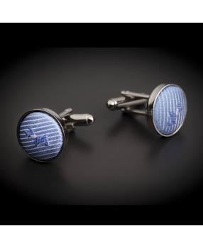 Boutons de manchettes acier & soie - tissu couleur bleu clair à motifs petits chiens