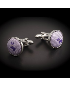 Boutons de manchettes acier & soie - tissu couleur mauve à motifs petits chiens