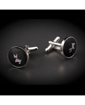 Boutons de manchettes acier & soie - tissu couleur noir à motifs petits chiens