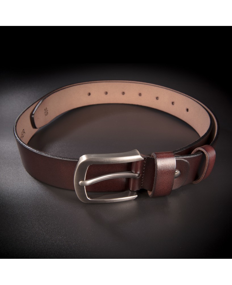 Ceinture "casual" homme - 4,0x130cm - cuir véritable - couleur brun foncé