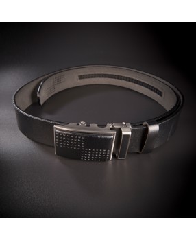 Ceinture à crémaillère pour costume homme - 4,0x130cm - cuir véritable - couleur noir