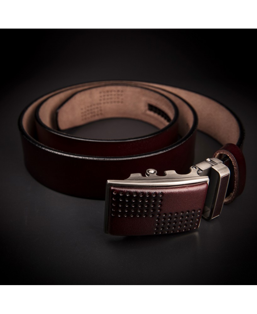 Ceinture à crémaillère pour costume homme - 4,0x130cm - cuir véritable - couleur brun foncé